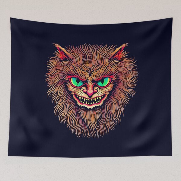 Item preview, Sinister Grinning Cat Head – Neon Vintage Horror Feline designed and sold by Victor Shadehorn.