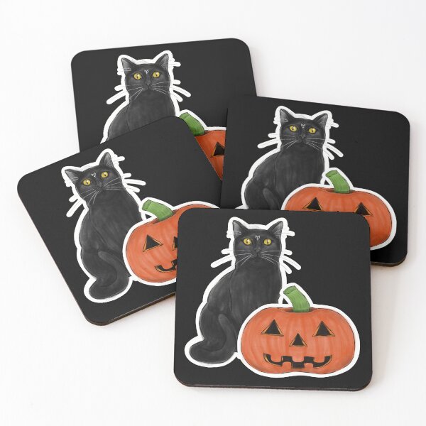 Item preview, Black Cat with a Halloween Pumpkin designed and sold by MetalTea.