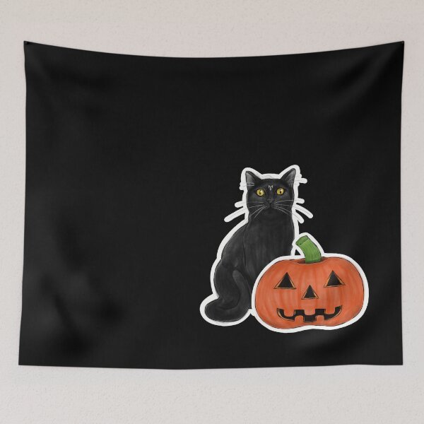 Item preview, Black Cat with a Halloween Pumpkin designed and sold by MetalTea.