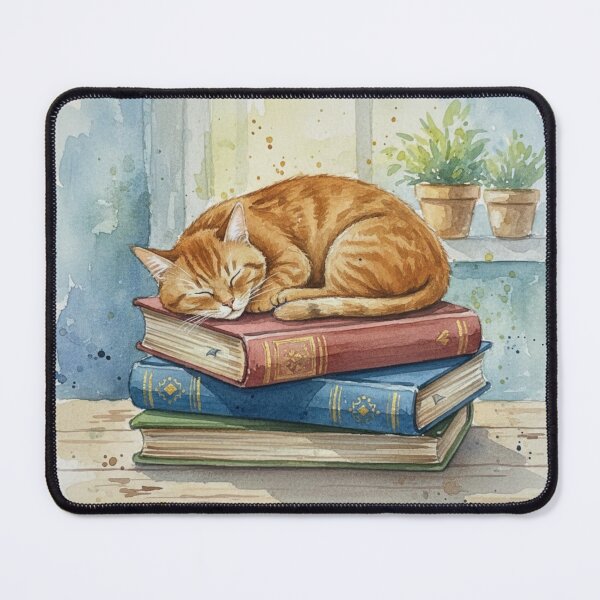 Item preview, Ginger Cat Book Lover Watercolor Scene designed and sold by Gear Camel.