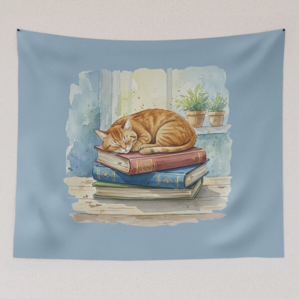 Item preview, Ginger Cat Book Lover Watercolor Scene designed and sold by Gear Camel.