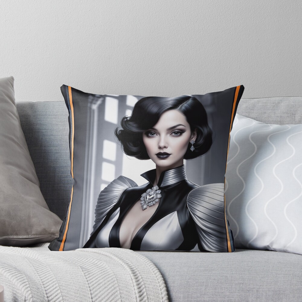 The Mysterious Classic Allure Of Sabianna Bellarosa Stunning AI Concept Art by Xzendor7 Decorative Art Print Throw Pillow