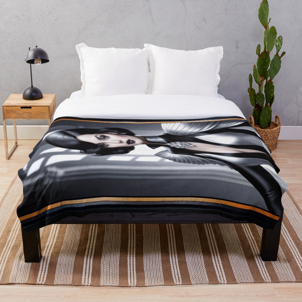 The Mysterious Classic Allure Of Sabianna Bellarosa Stunning AI Concept Art by Xzendor7 Decorative Art Print Throw Blanket