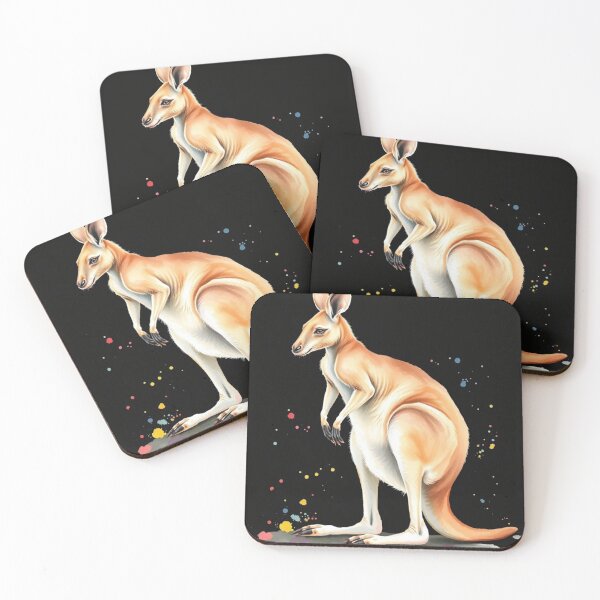 Item preview, Vibrant Red Kangaroo Illustration with Colorful Splashes - Australian Wildlife Art Print designed and sold by EllDAV777.