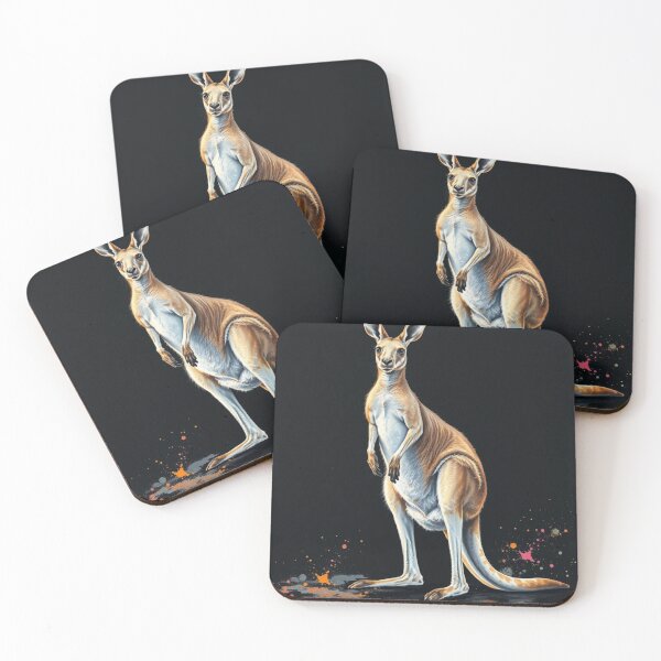 Item preview, Elegant Red Kangaroo Illustration with Colorful Splashes - Australian Wildlife Art Print designed and sold by EllDAV777.