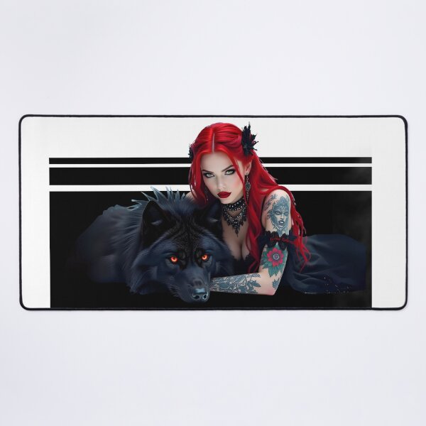 Item preview, Red Hair Gothic Girl and Her Wolf designed and sold by GothicRubette.
