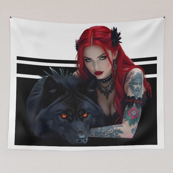 Item preview, Red Hair Gothic Girl and Her Wolf designed and sold by GothicRubette.