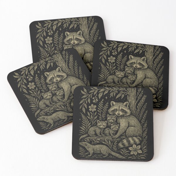 Item preview, Wild Raccoon Family & Mink Design Vintage Floral Woodland Print Custom Wildlife Artwork for Nature Lover Enthusiast. designed and sold by LOWKEY LEGENDARY APPAREL™.
