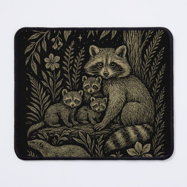 Item preview, Wild Raccoon Family & Mink Design Vintage Floral Woodland Print Custom Wildlife Artwork for Nature Lover Enthusiast. designed and sold by LOWKEY LEGENDARY APPAREL™.