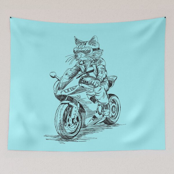 Item preview, Cool Cat Riding Motorcycle – Fun Doodle Illustration designed and sold by Way-Of-Art.