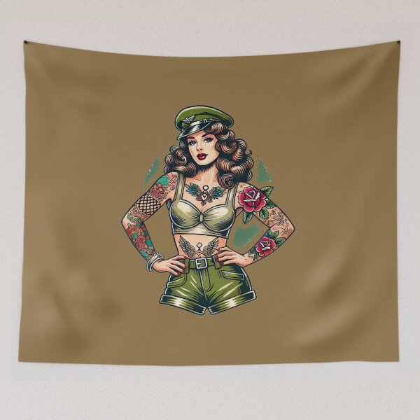 Item preview, Tattooed Retro Military Pin-Up Girl Rockabilly Artwork designed and sold by PinUpPizzazz.