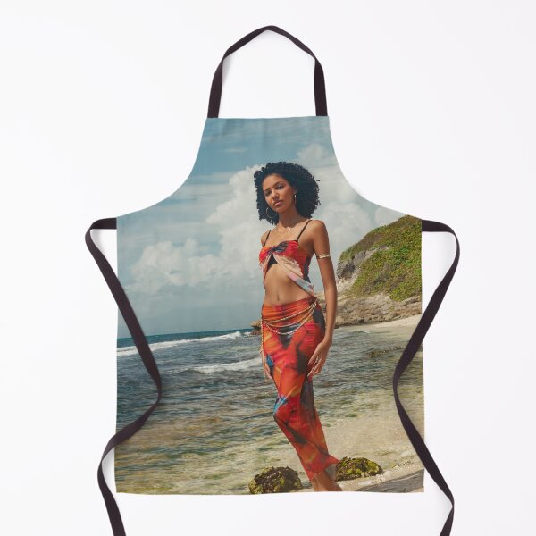 Item preview, Caribbean Woman in Red Sarong by the Ocean – Tropical Beach Photography Print designed and sold by TedKentPhoto.