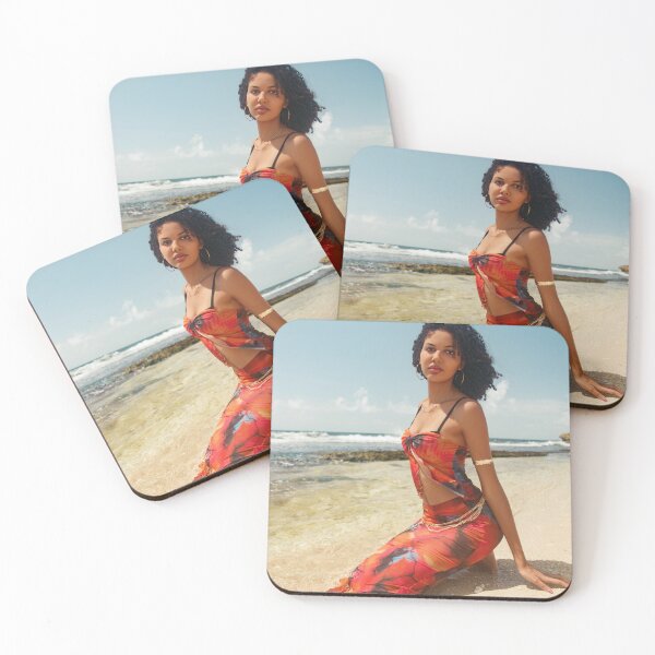 Item preview, Caribbean Woman in Red Sarong by the Ocean – Tropical Beach Photography Print designed and sold by TedKentPhoto.