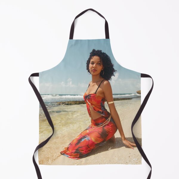 Item preview, Caribbean Woman in Red Sarong by the Ocean – Tropical Beach Photography Print designed and sold by TedKentPhoto.