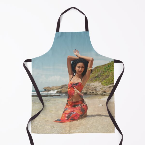 Item preview, Caribbean Woman in Red Sarong by the Ocean – Tropical Beach Photography Print designed and sold by TedKentPhoto.