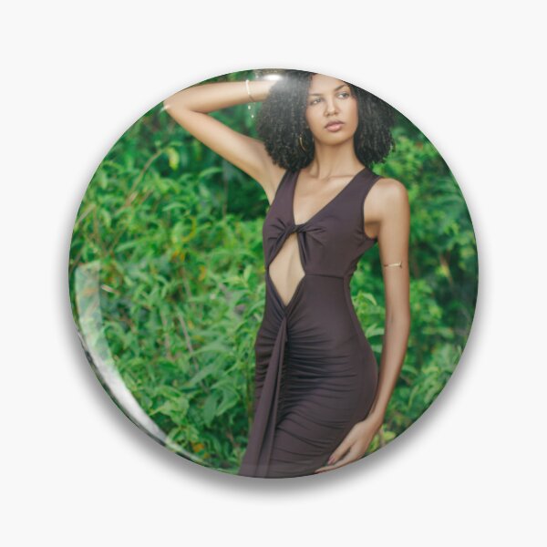Item preview, Black Woman in Elegant Brown Dress in Tropical Forest – Sensual Nature Photography designed and sold by TedKentPhoto.