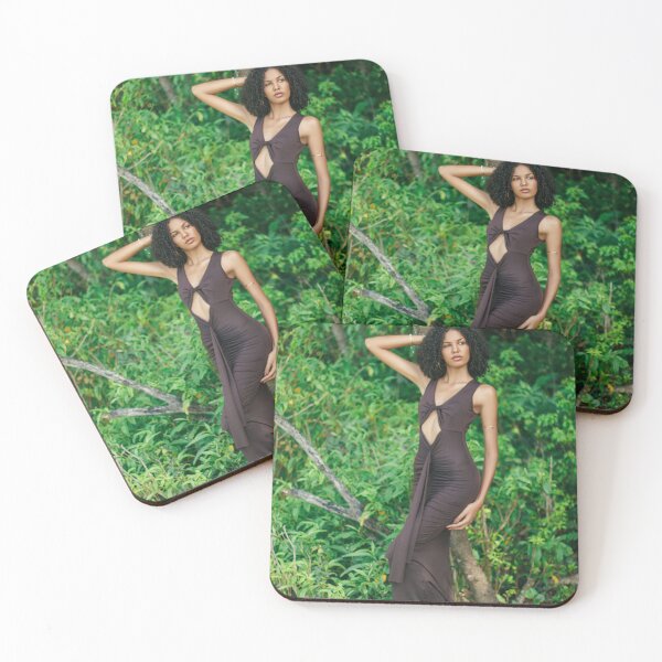 Item preview, Black Woman in Elegant Brown Dress in Tropical Forest – Sensual Nature Photography designed and sold by TedKentPhoto.