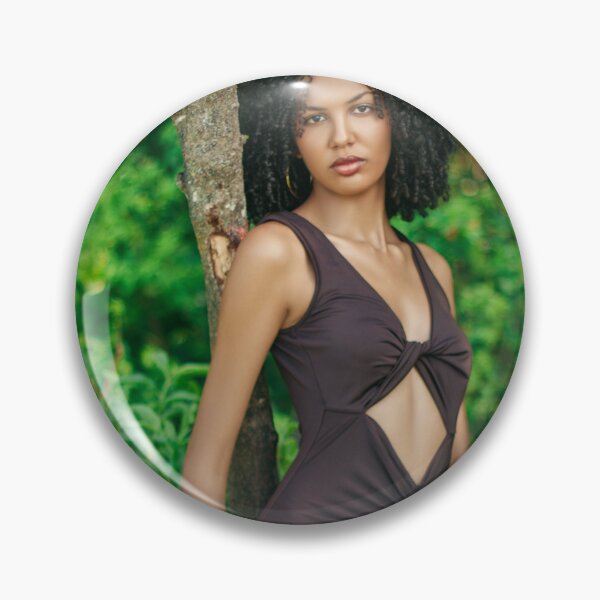 Item preview, Black Woman in Elegant Brown Dress in Tropical Forest – Sensual Nature Photography designed and sold by TedKentPhoto.