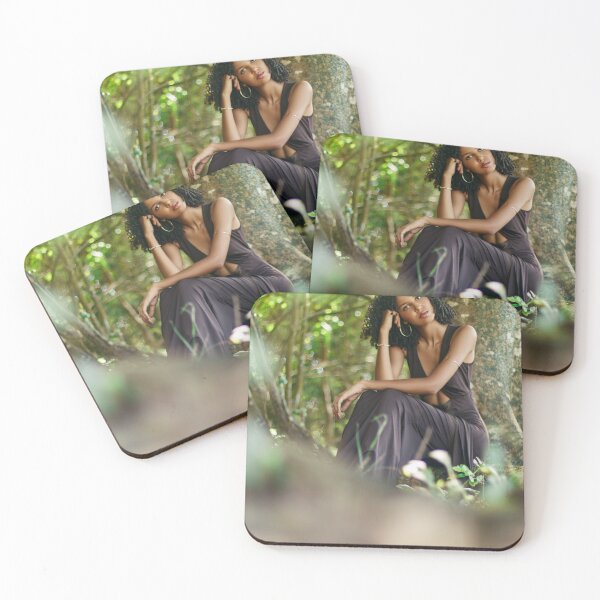 Item preview, Black Woman in Elegant Brown Dress in Tropical Forest – Sensual Nature Photography designed and sold by TedKentPhoto.