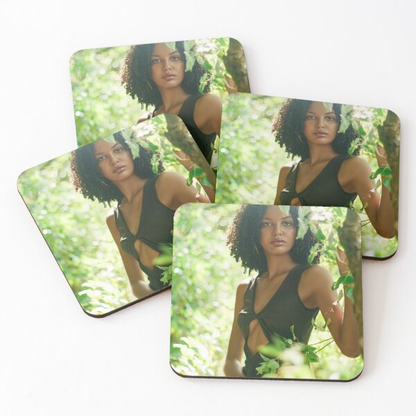 Item preview, Black Woman in Elegant Brown Dress in Tropical Forest – Sensual Nature Photography designed and sold by TedKentPhoto.