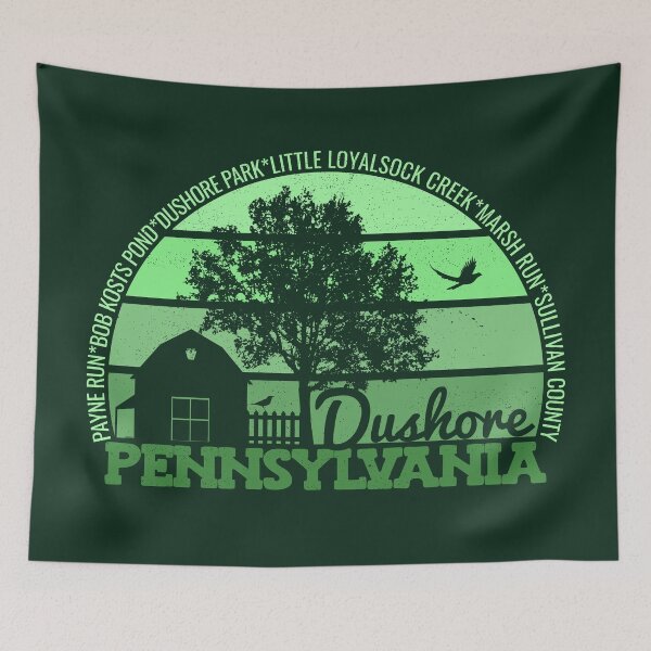 Aperçu de l'œuvre Logo rétro vintage de la fierté locale de Dushore, Pennsylvanie, coucher de soleil créée et vendue par CRHPOD20.
