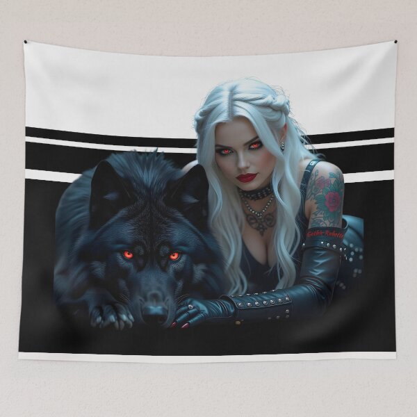 Item preview, White Hair Gothic Girl and Her Wolf designed and sold by GothicRubette.