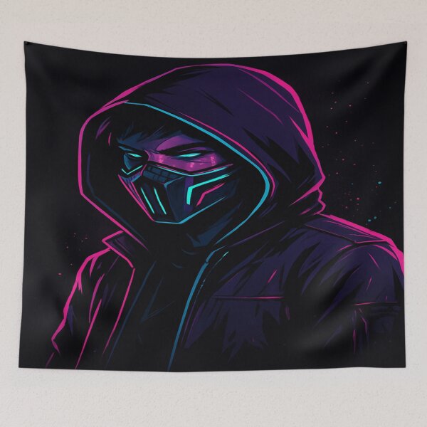 Item preview, Cyberpunk Streetwear Boy with Hoodie and Mask Futuristic Neon Art designed and sold by VelureArt.