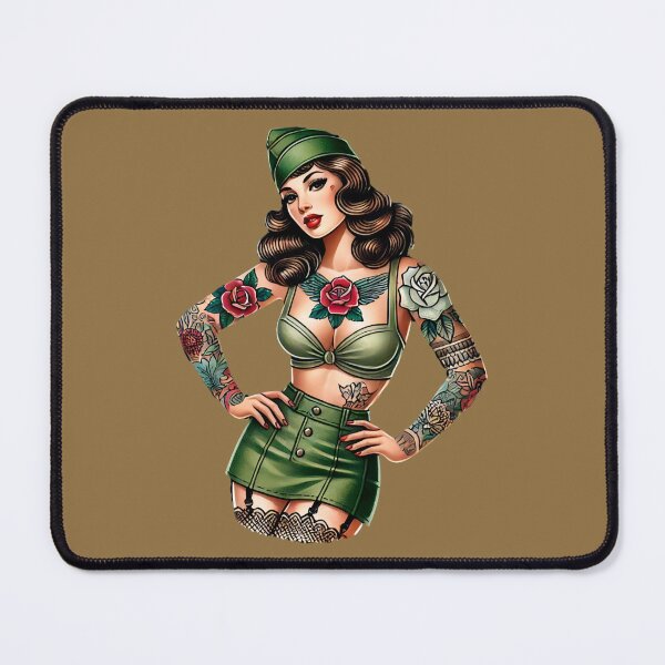 Item preview, Tattooed Retro Military Pin-Up Girl Rockabilly Artwork designed and sold by PinUpPizzazz.