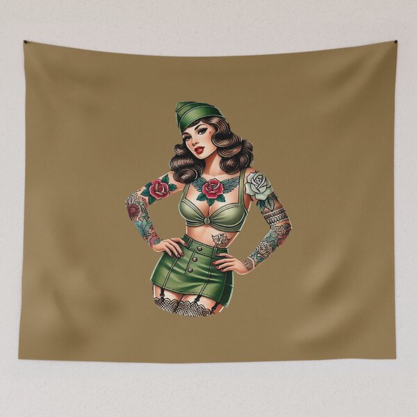 Item preview, Tattooed Retro Military Pin-Up Girl Rockabilly Artwork designed and sold by PinUpPizzazz.