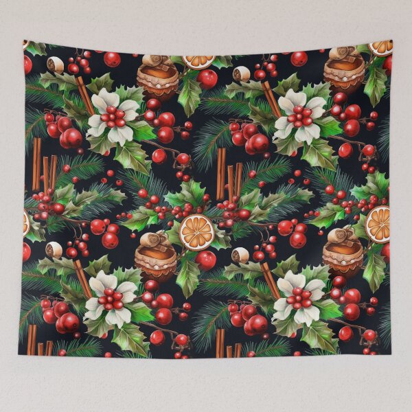 Item preview, Christmas Tree Branches, Poinsettias, And Cinnamon Sticks Pattern designed and sold by DEC02.