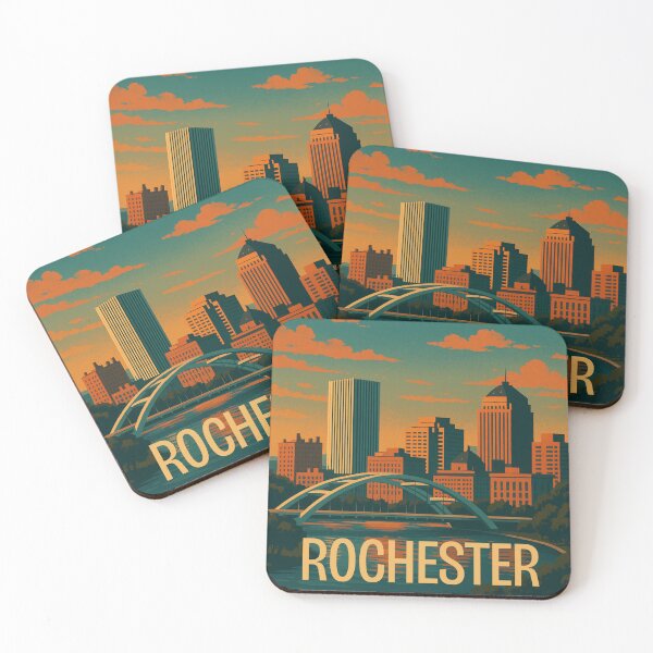 Item preview, Rochester New York Skyline – Sunset Cityscape Poster designed and sold by Mo & Ko Design.