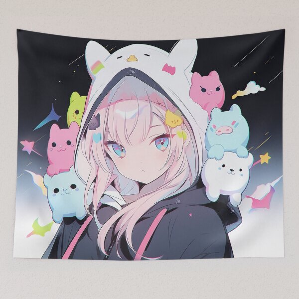 Item preview, Kawaii Anime Girl with Pastel Mascots designed and sold by bubblegoth.