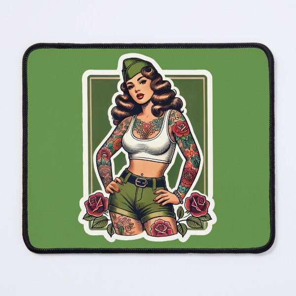 Item preview, Tattooed Retro Military Pin-Up Girl Rockabilly Artwork designed and sold by PinUpPizzazz.