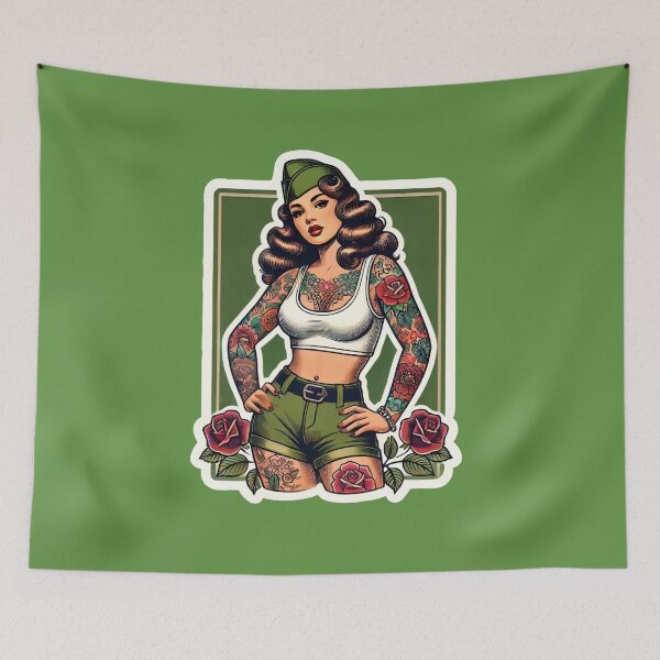 Item preview, Tattooed Retro Military Pin-Up Girl Rockabilly Artwork designed and sold by PinUpPizzazz.