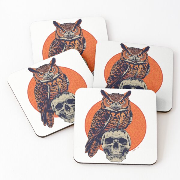 Item preview, Owl with intense, glowing eyes, perched regally upon a human skull designed and sold by NoiseWear.