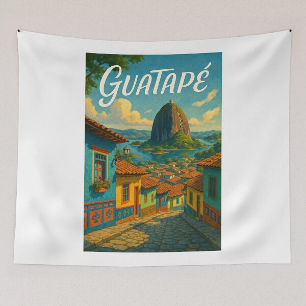 Item preview, Guatapé Streets and View of Piedra del Peñol designed and sold by Aryabek.