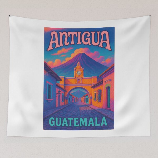 Aperçu de l'œuvre Archway d'Antigua Guatemala et coucher de soleil sur le Volcán de Agua créée et vendue par Aryabek.