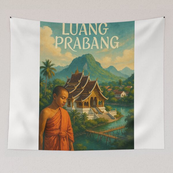 Item preview, Luang Prabang Laos Temple and Mountain View designed and sold by Places On Earth.