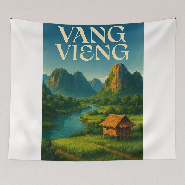 Item preview, Vang Vieng Laos Riverside Valley and Karst Peaks designed and sold by Places On Earth.
