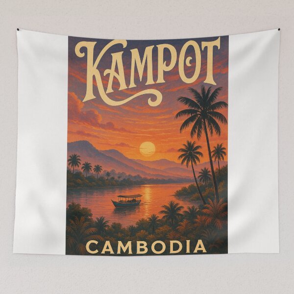 Item preview, Kampot Cambodia Sunset over Palm River designed and sold by Places On Earth.