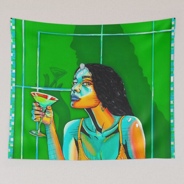 Item preview, Retrato surrealista, brillante y colorido, de una mujer bebiendo designed and sold by GutterBloom.