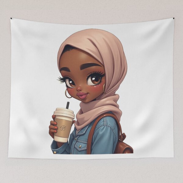 Item preview, Elegant Hijabi Girl Sticker | Dark Skin Muslimah in Beige Hijab designed and sold by Lulunza.