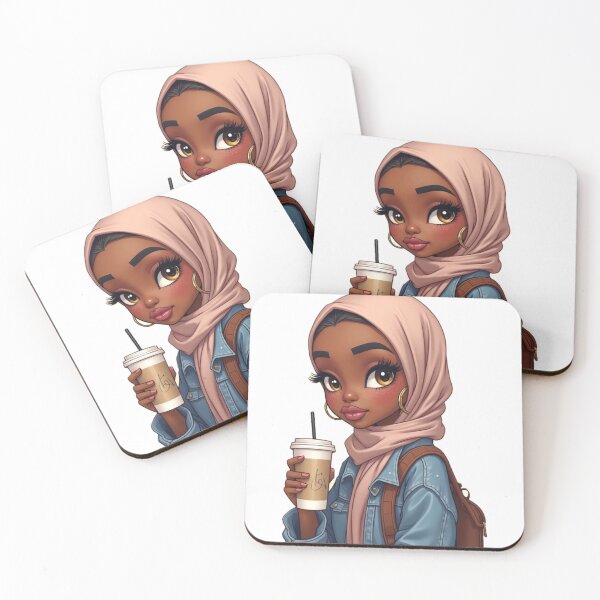 Item preview, Hijabi Girl with Coffee Sticker | Cute Muslim Woman Cartoon designed and sold by Lulunza.