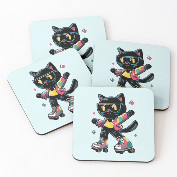 Item preview, Retro Roller Disco Black Cat – 70s 80s Neon Skate T-Shirt & Sticker designed and sold by Clawffirmations.