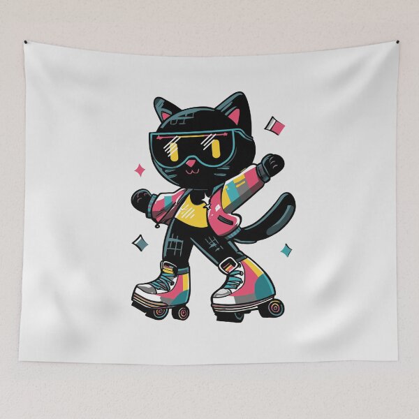 Item preview, Retro Roller Disco Black Cat – 70s 80s Neon Skate T-Shirt & Sticker designed and sold by Clawffirmations.