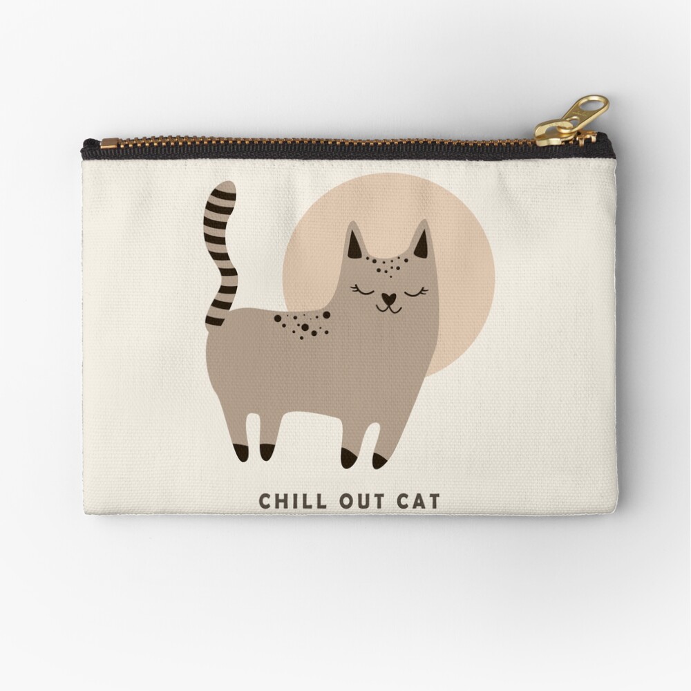 Cream Chill Out Cat Zipper Pouch
