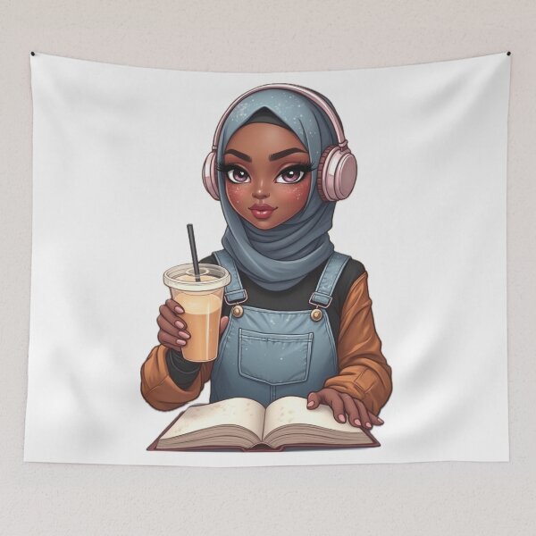 Item preview, Hijabi Girl with Coffee Sticker | Cute Muslim Woman Cartoon designed and sold by Lulunza.