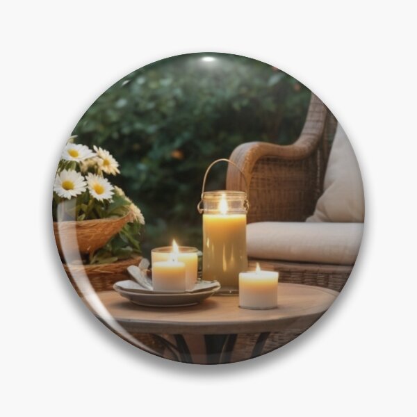 Item preview, Evening Patio Glow with Candles, Books, and Blooming Daisies designed and sold by Vida e Arte.