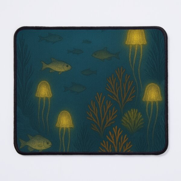 Item preview, Glowing Fish and Lantern Plants – Surreal Ocean Fantasy Art Print designed and sold by StudioTZ.