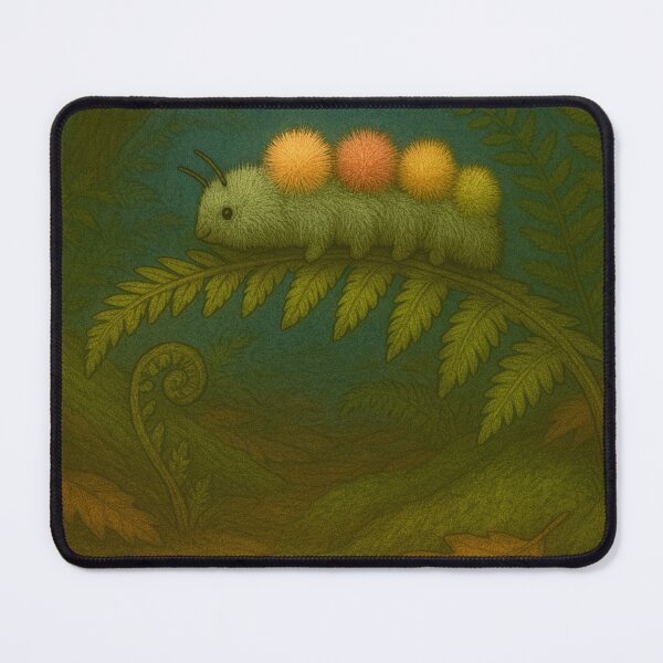 Item preview, Fuzzy Caterpillar with Fern Body – Whimsical Nature Art Print designed and sold by StudioTZ.